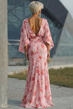 Stoffy Rose Bloemen Chiffon Moeder van de Bruid Jurk met uitlopende mouwen