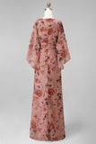 Dusty Rose Bloemen V-hals schede Mother of the Bride jurk met uitlopende mouwen