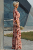 Dusty Rose Bloemen V-hals schede Mother of the Bride jurk met uitlopende mouwen
