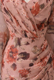 Dusty Rose Bloemen V-hals schede Mother of the Bride jurk met uitlopende mouwen