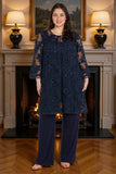 Marineblauw geborduurde lange mouwen Mother of the Bride broekpakken