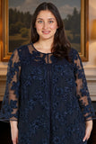 Marineblauw geborduurde lange mouwen Mother of the Bride broekpakken