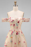Zwart off-the-shoulder bloemenkorset met appliquatie van een lijn tule midi-jurk