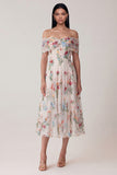 Zwarte off-the-shoulder geappliqueerde een lijn tule midijurk