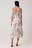 Zwarte off-the-shoulder geappliqueerde een lijn tule midijurk