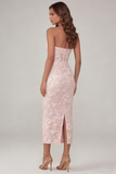 Roze bloemen-appliqued korset strapless schede midi jurk