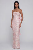Met applicatie Bowknot roze strapless sheath midi-jurk met split achter
