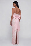 Met applicatie Bowknot roze strapless sheath midi-jurk met split achter