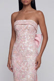 Met applicatie Bowknot roze strapless sheath midi-jurk met split achter