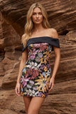 Glinsterende zwarte off-the-shoulder bodycon cocktailjurk met pailletten