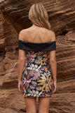 Glinsterende zwarte off-the-shoulder bodycon cocktailjurk met pailletten