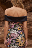 Glinsterende zwarte off-the-shoulder bodycon cocktailjurk met pailletten