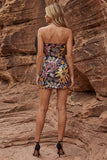 Sprankelende zwarte strapless bodycon pailletten cocktailjurk met strik