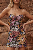 Sprankelende zwarte strapless bodycon pailletten cocktailjurk met strik