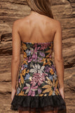Glinsterende zwarte bodycon strapless pailletten cocktailjurk met ruches