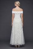 Off-the-shoulder witte lange A-lijn trouwjurk