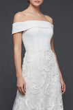 Off-the-shoulder witte lange A-lijn trouwjurk