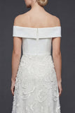 Off-the-shoulder witte lange A-lijn trouwjurk