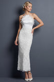 Sheath Halter Witte Lange Trouwjurk met ruches