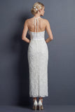 Sheath Halter Witte Lange Trouwjurk met ruches