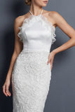 Sheath Halter Witte Lange Trouwjurk met ruches
