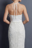 Sheath Halter Witte Lange Trouwjurk met ruches
