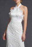Halter Witte Schede Lange Rok Trouwjurk