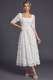 Glinsterende witte kralenversierde vierkante bloemen Maxi Boho trouwjurk