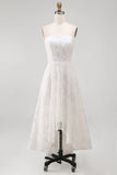 Witte strapless High-Low A-lijn trouwjurk met 3D-bloemen