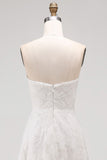 Witte strapless High-Low A-lijn trouwjurk met 3D-bloemen