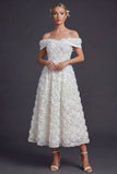 Witte A Line Off The Shoulder Lange trouwjurk met 3D-bloemen