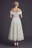 Witte A Line Off The Shoulder Lange trouwjurk met 3D-bloemen