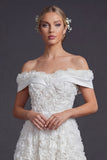 Witte A Line Off The Shoulder Lange trouwjurk met 3D-bloemen