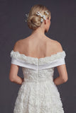 Witte A Line Off The Shoulder Lange trouwjurk met 3D-bloemen
