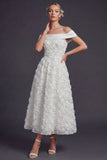 Off the Shoulder witte 3D bloemen een lijn lange trouwjurk