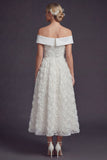 Off the Shoulder witte 3D bloemen een lijn lange trouwjurk