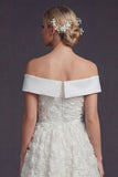 Off the Shoulder witte 3D bloemen een lijn lange trouwjurk