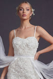 White Bodycon 3D Flowers Spaghetti Bandjes Korte trouwjurk met slinger