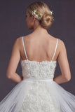 White Bodycon 3D Flowers Spaghetti Bandjes Korte trouwjurk met slinger