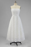 Strapless witte A-lijn lange trouwjurk met 3D-bloemen