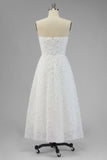 Strapless witte A-lijn lange trouwjurk met 3D-bloemen