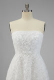 Strapless witte A-lijn lange trouwjurk met 3D-bloemen