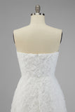 Strapless witte A-lijn lange trouwjurk met 3D-bloemen