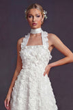 Witte halter Cut Out A Line Lange trouwjurk met 3D-bloemen