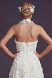Witte halter Cut Out A Line Lange trouwjurk met 3D-bloemen