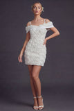 Bodycon Witte Cold Shoulder Korte Trouwjurk met 3D-bloemen