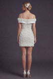 Bodycon Witte Cold Shoulder Korte Trouwjurk met 3D-bloemen