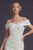Bodycon Witte Cold Shoulder Korte Trouwjurk met 3D-bloemen