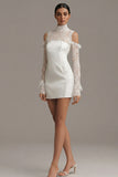 Bodycon High Neck Little White Jurkje met kanten lange mouwen