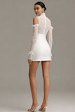 Bodycon High Neck Little White Jurkje met kanten lange mouwen